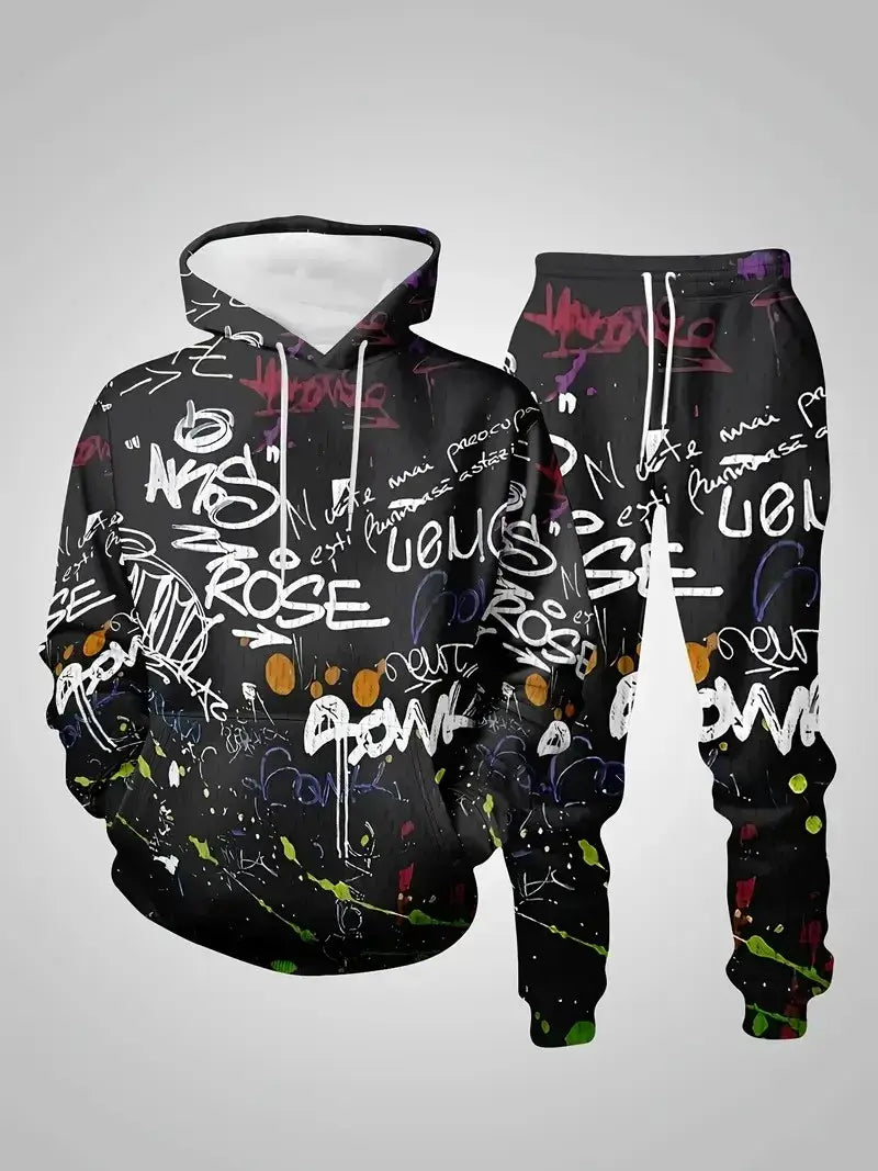 Das neue Herren-Hoodie-Set für Frühling und Herbst 2025 besticht durch einen lässig-modischen und bequemen 3D-Graffiti-Musterdruck