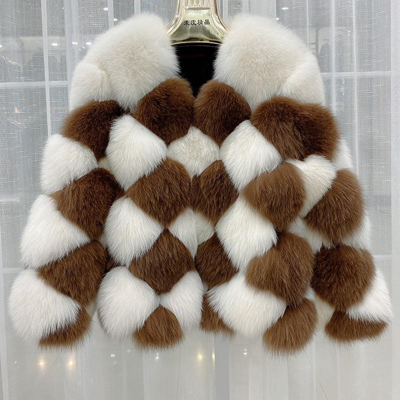 Hot sales New Checkerboard Plaid Pattern Ladies Fashion winter Overcoat Luxury High-end Real Fox Fur Coat Natural Fur Jacket