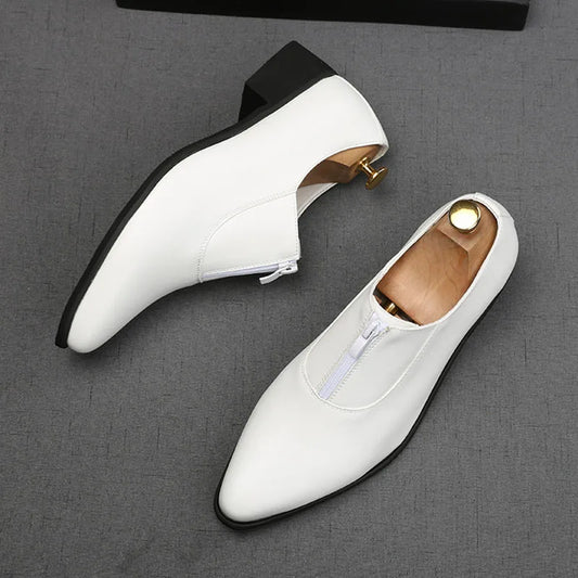 New Luxury Classic Men Black White Zipper Design Casual Shoes Male Flats Loafers Homecoming Wedding Dress Prom Zapatillas Hombre