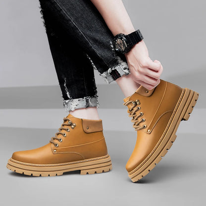 Man Elevator Oxford Chunky Shoes Men Chelsea Boots Leather Ankle Sneakers  Plus Size 37-48