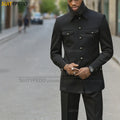 Fashion Stand Collar Men's Suit Newest Smart Casual Four Pockets Prom Formal Hommes 2 Pieces Blazer And Pants Sets Texudos