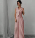Summer Women's Fashionable Casual Lapel Suit Elegant Commuting Solid Color Sleeveless Top + Trousers Sexy Two-piece Set