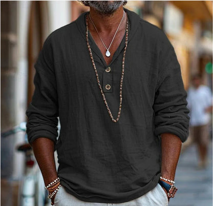 Street Retro Men's Long Sleeved Shirt Pure Cotton Business Casual Top Breathable Thin Section Plain Color Base Shirt