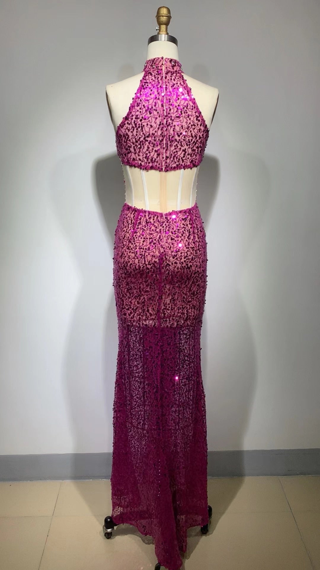 New Luxury Rosered Women Sexy Off Shoulder Sleeveless Mesh Sequines Bodycon Long Maxi 2023 Celebrate Elegant Red Carpet Dress