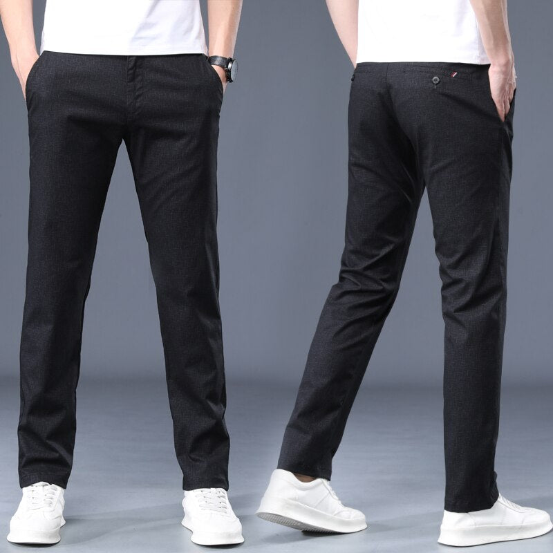 Summer 97% Cotton Men Thin Regular Fit Casual Pants High Quality Business Fashion Small Plaid Straight Trousers Male Brand