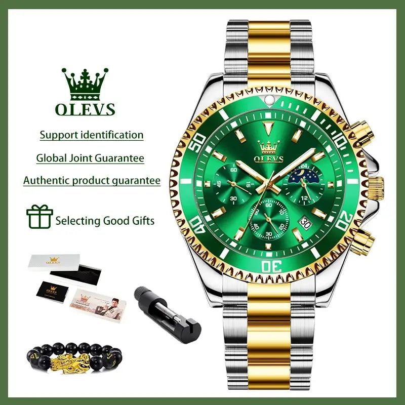 OLEVS 2870 Herrenuhren Mondphase Stahl Kalender Chronograph Original Quarz Uhr Großes Zifferblatt Luxus Sport Armbanduhren