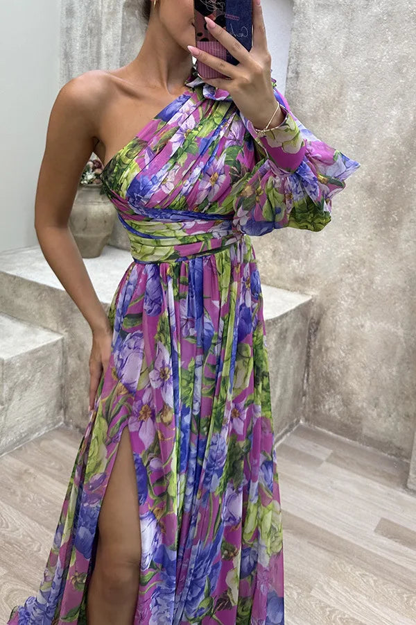 New Fashion Hot Selling Casual Slit Dress for European and American Gatherings INS Loose Multicolor Sloping Shoulder Dress