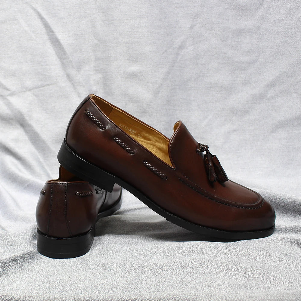 Herren Loafer im italienischen Stil Quaste Echtes Rindsleder Bequem zum Hineinschlüpfen Hochzeit Party Büro Anzugschuhe für Herren Freizeitschuhe
