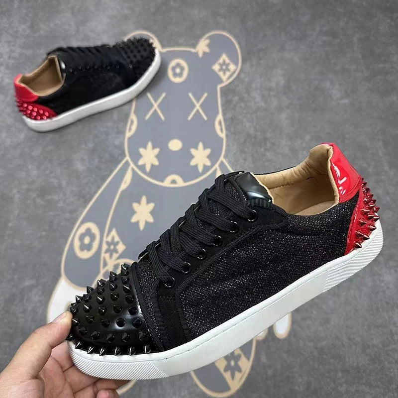 men fashion party nightclub dress rivets shoes natural leather flat studded shoe breathable platform sneakers stylish footwear