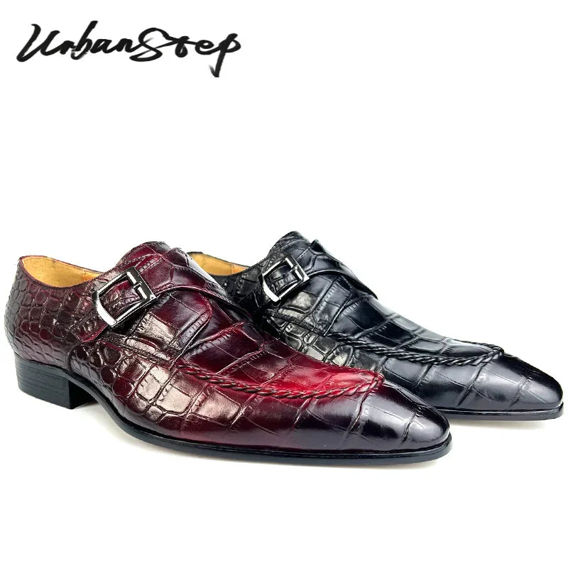 Luxury Men Shoes Black Burgundy Real Leather Casual Mens Dress Shoes Buckle Straps Formal Business Wedding Shoes For Men