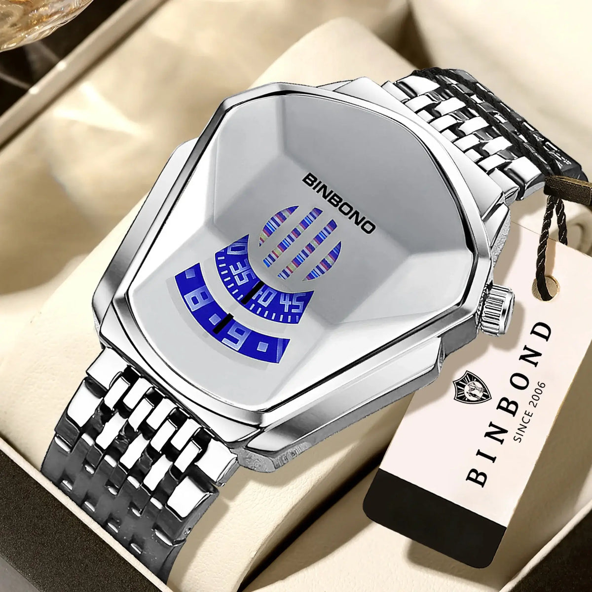 BINBOND Iron Man Face Orginal Brand Quartz Watches For Man Luxury Waterproof Men's Watch Sturdy Reloj Free Ship with stainless steel band.