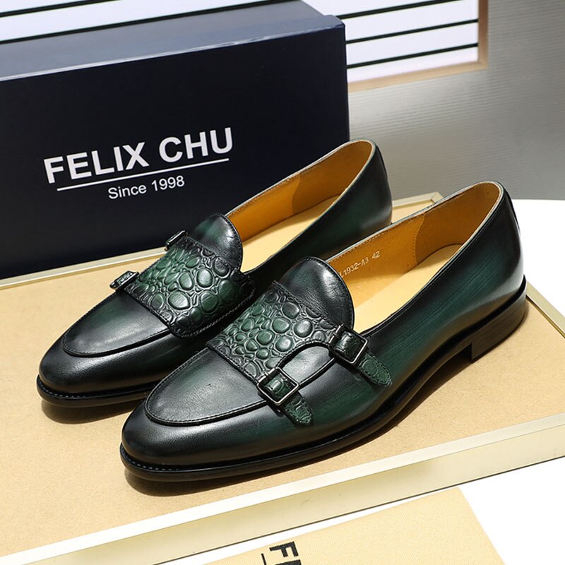 Retro Style High Quality Cow Leather Loafers Shoes Men Buckle Strap Flats Monk Strap Male Formal Shoes Handmade Genuine Leather