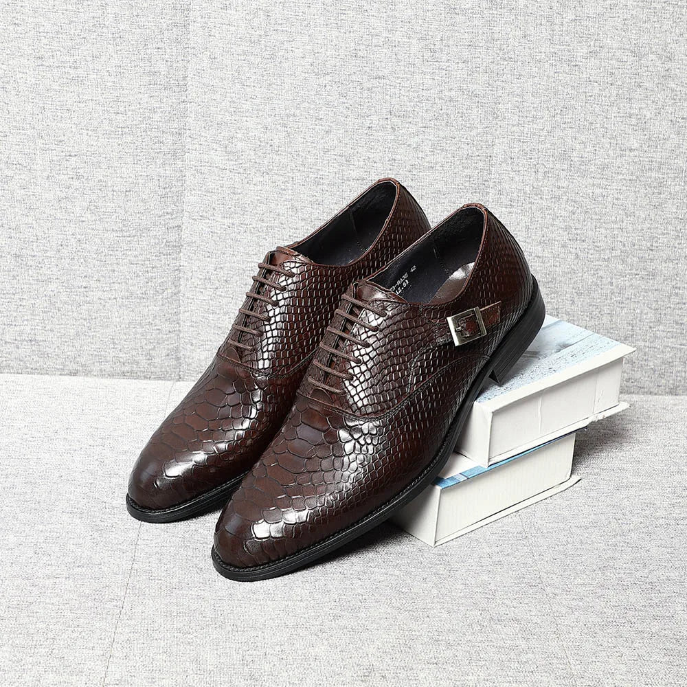 Luxury Genuine Leather Men's Boutique Oxford Dress Shoes Breathable British Snake Print Office Career Business Formal Footwear