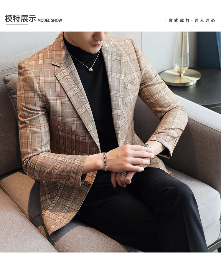 2024 New High-end Men's Two-button Suit Fashion Matching Handsome Casual Dating Slim Suit Single West Coat  Gucci Blazer Men