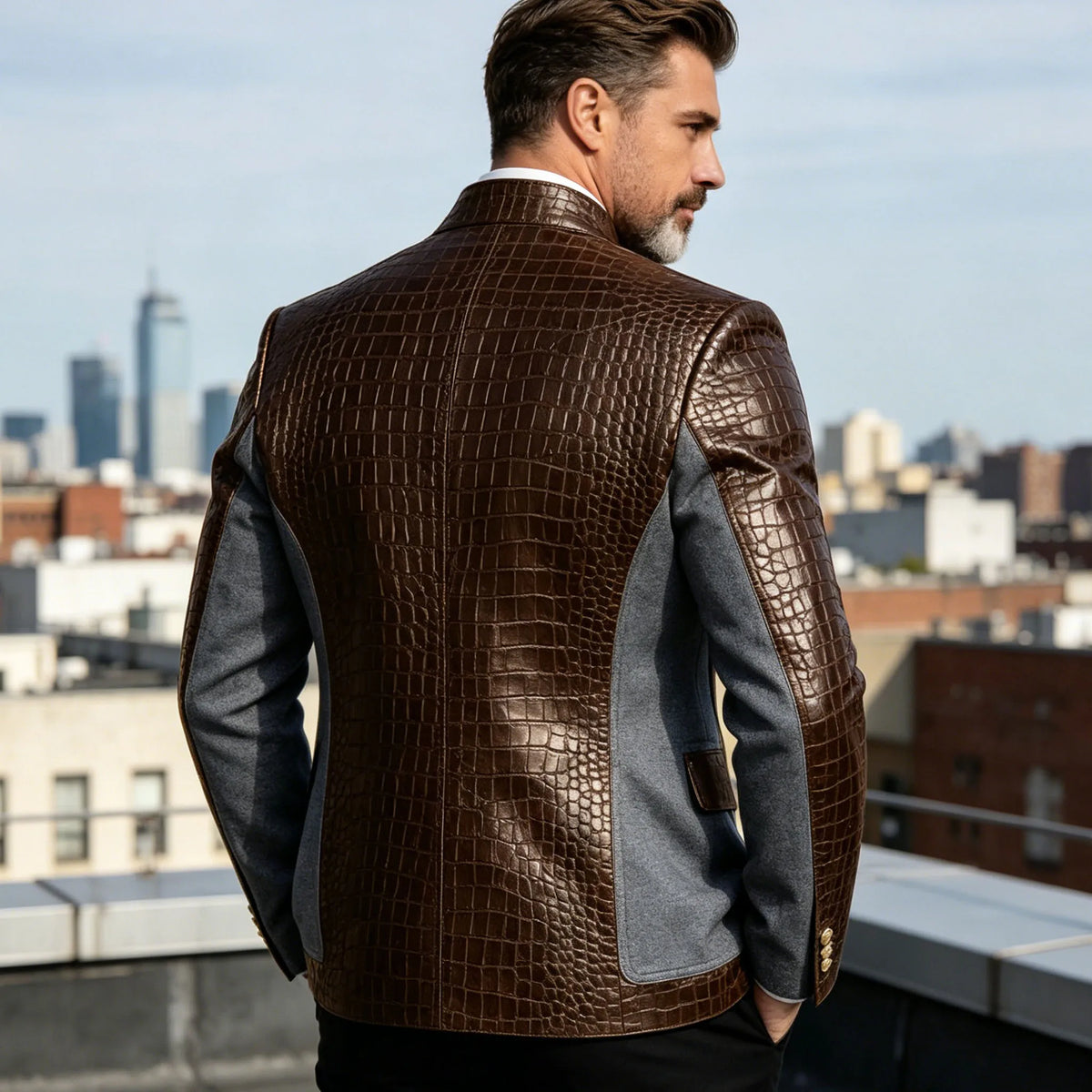 Men's crocodile embossed leather blazer alternate colorway product photo