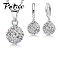 Hot New Jewelry Sets 925 Sterling Silver Austrian Crystal Pave Disco Ball Lever Back Earring Pendant Necklace Woman