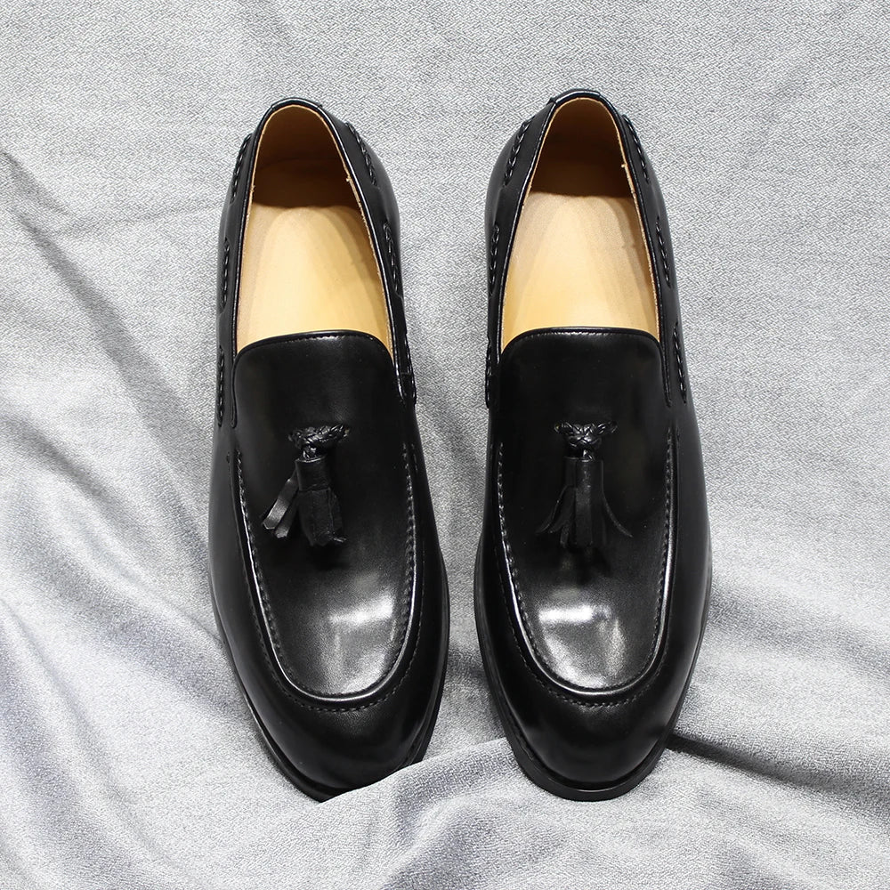 Herren Loafer im italienischen Stil Quaste Echtes Rindsleder Bequem zum Hineinschlüpfen Hochzeit Party Büro Anzugschuhe für Herren Freizeitschuhe