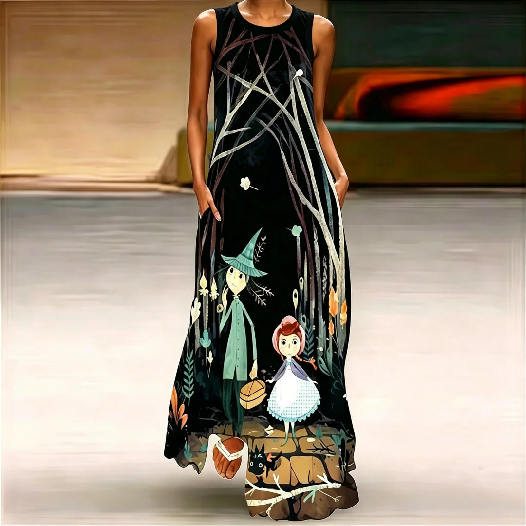 2026 Abstract Mask Printing Long Dress For Womens Sexy Sleeveless Tank Long Dress V-Neck Casual Clothing Women Robe Maxi Dress