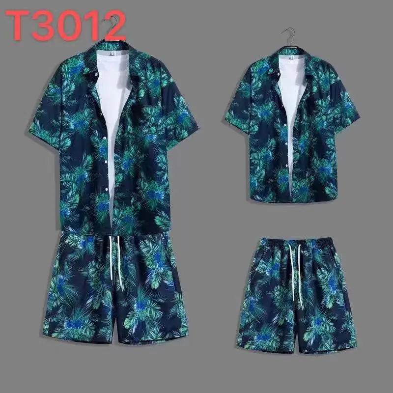 Comfortable flower grass leaf coconut tree 3D Print shirt +Shorts Two Piece Set Short Sleeve Flip collar shirts half pants