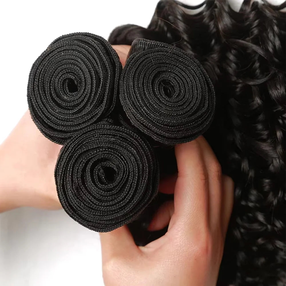 40 Inch Deep Wave Brazilian Human Hair Bundles 3/4 PCS Natural Black Unprocessed Remy Hair Extensions Weave Bundles Soft Silky