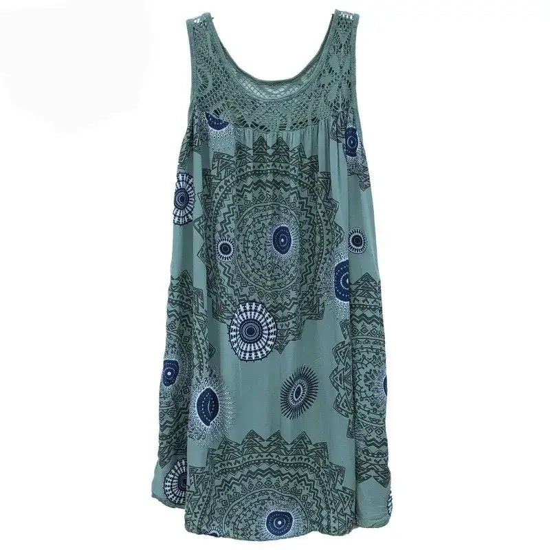 Damenbekleidung Sommer ärmelloses Trägerkleid Spitzenmuster ärmellos großer Schwung lockeres sexy Kleid langer Rock Übergröße