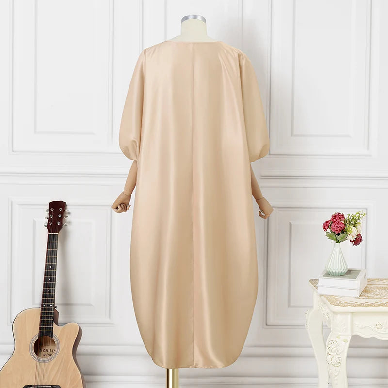 Übergröße 5XL Damen Böhmisches Satin Seide Maxi Langes Kleid 2025 Sommer Strandkleid Elegant V-Ausschnitt Vestidos Lässiges Weites Robe Femme