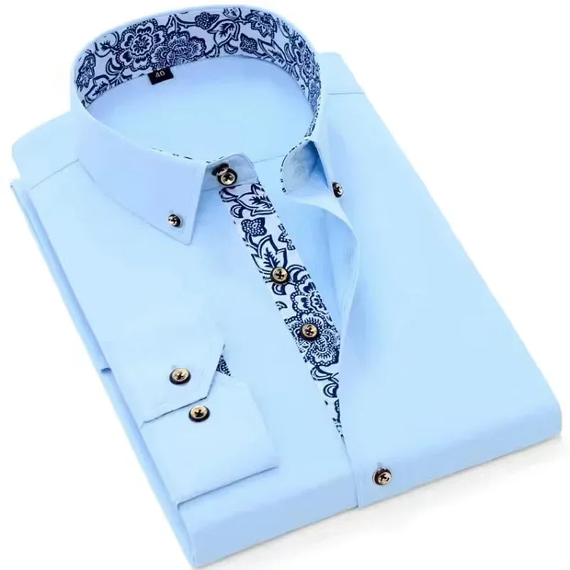 Men's Cotton Shirt Formal Business Collar Dress Shirts Long sleeve Spring Autumn Casual Wear Slim Fit Social Black Blue White