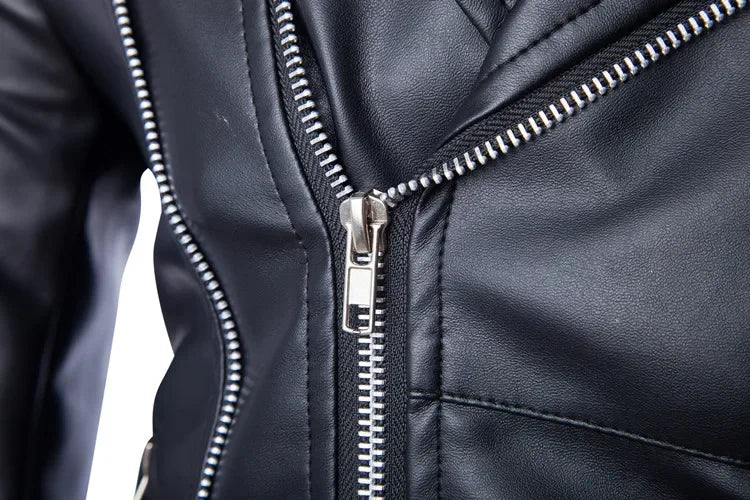 2026 Men's Biker Leather Jacket Large Size Stand Collar Zipper Colorful Jacket Youth Outerwear Casual Loose Fit Winter Coat