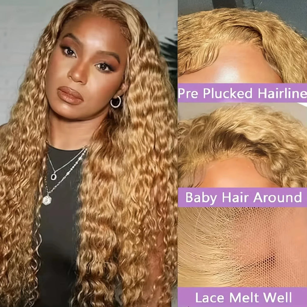 Brazilian Deep Wave 32 inch Honey Blonde 13x6 HD Lace Front Human Hair Wigs Pre Pluck 13x4 Glueless Curly Lace Frontal Wig Water