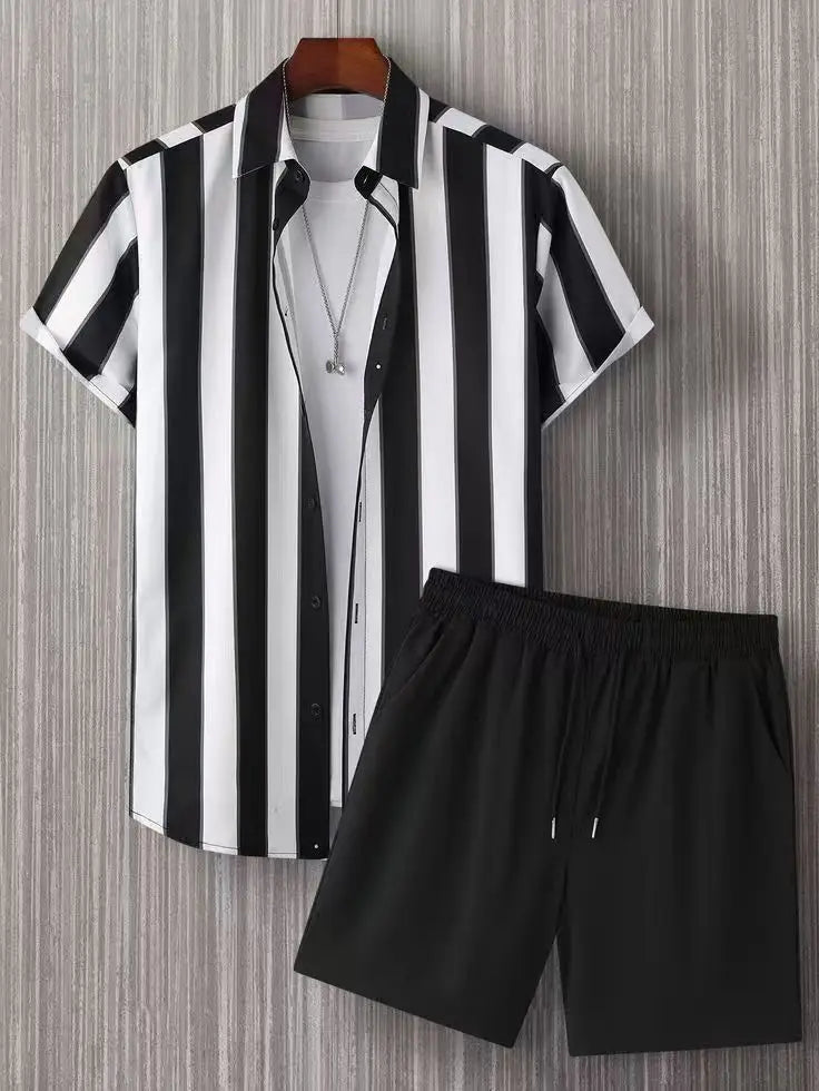 Comfortable Coconut trees leaves color blocking 3D Print shirt +Shorts Two Piece Set Short Sleeve Flip collar shirts half pants