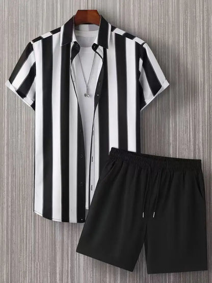Comfortable Coconut trees leaves color blocking 3D Print shirt +Shorts Two Piece Set Short Sleeve Flip collar shirts half pants