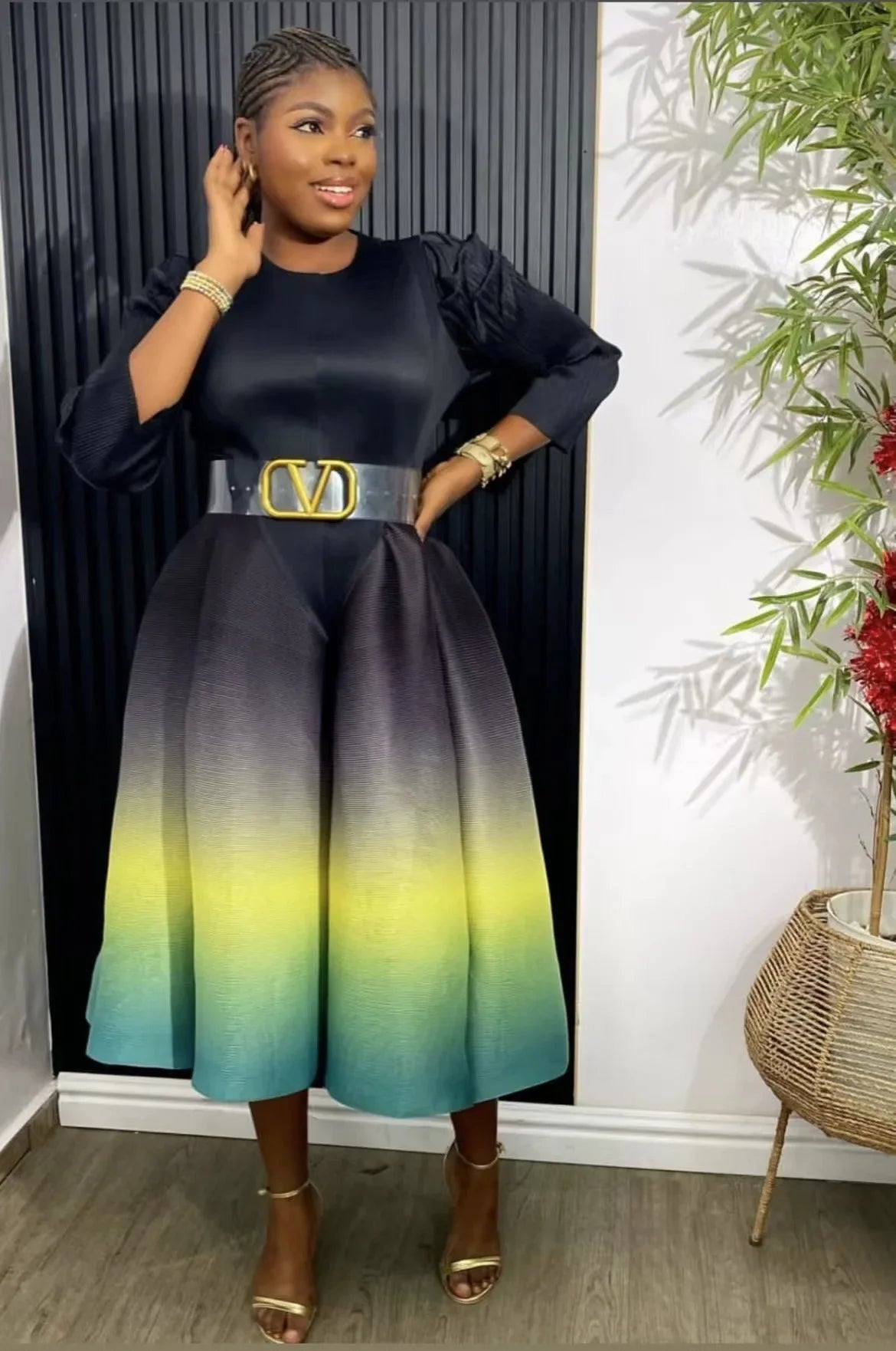 Miyake Pleated Gradual Maxi Dress O-Neck Full Sleeve Loose High Strecth Lantern Dresses for Women 2024 Summer New