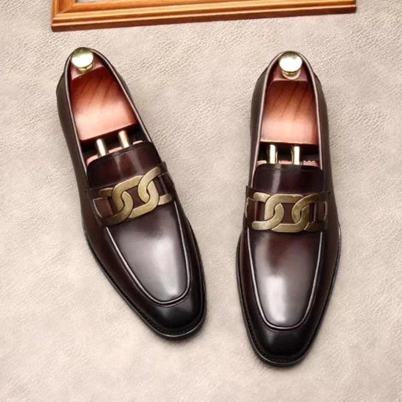 Hochwertige Metallschnalle Lederschuhe Für Herren Luxuriöse Slip-on Echtes Leder Business Formelle Schuhe Bräutigam Hochzeitsschuhe