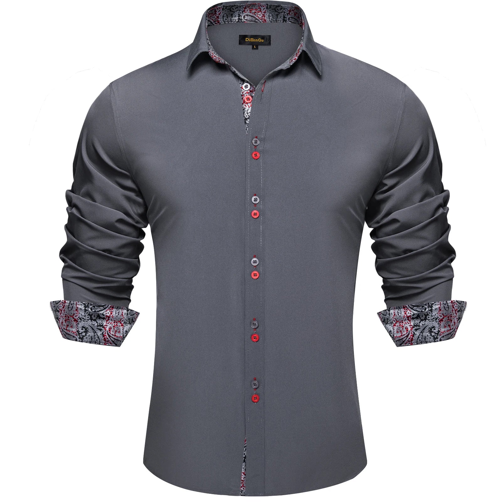 Men's Casual Long Sleeve Shirt with Inner Paisley Contrast Pattern Elegant Turn Down Collar Dress Shirt for Business Date Tops