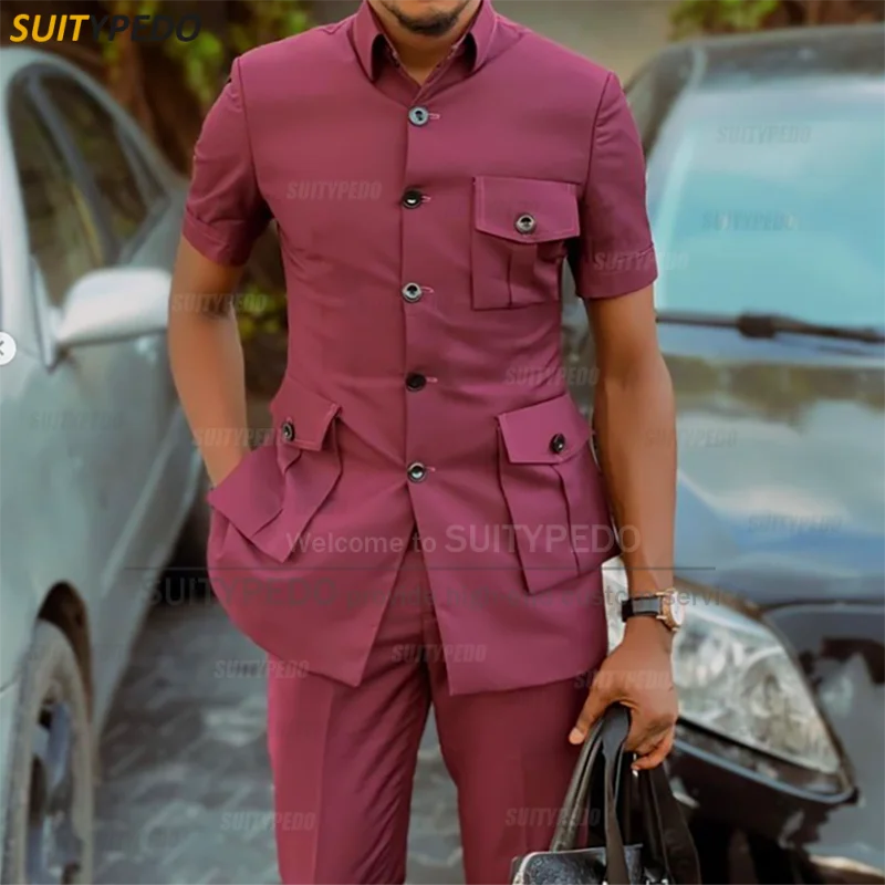 Elegant Male Homecoming Formal Suit Sets Evening Dinner Outfits Summer Male Slim Fit Blazer And Pants Two Pieces Texudos