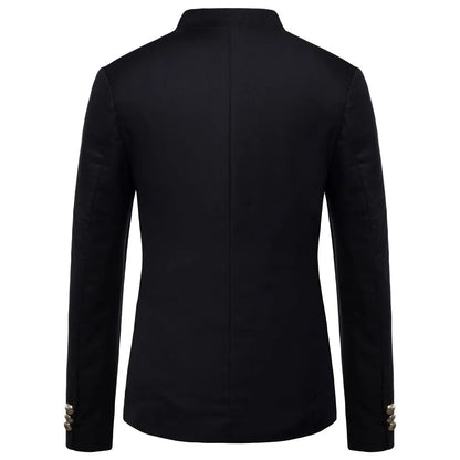Men Blazer Coat  Spring New Fashion Button Decorative Chinese Style Slim Fit Stand Collar Solid Color Suit Jacket