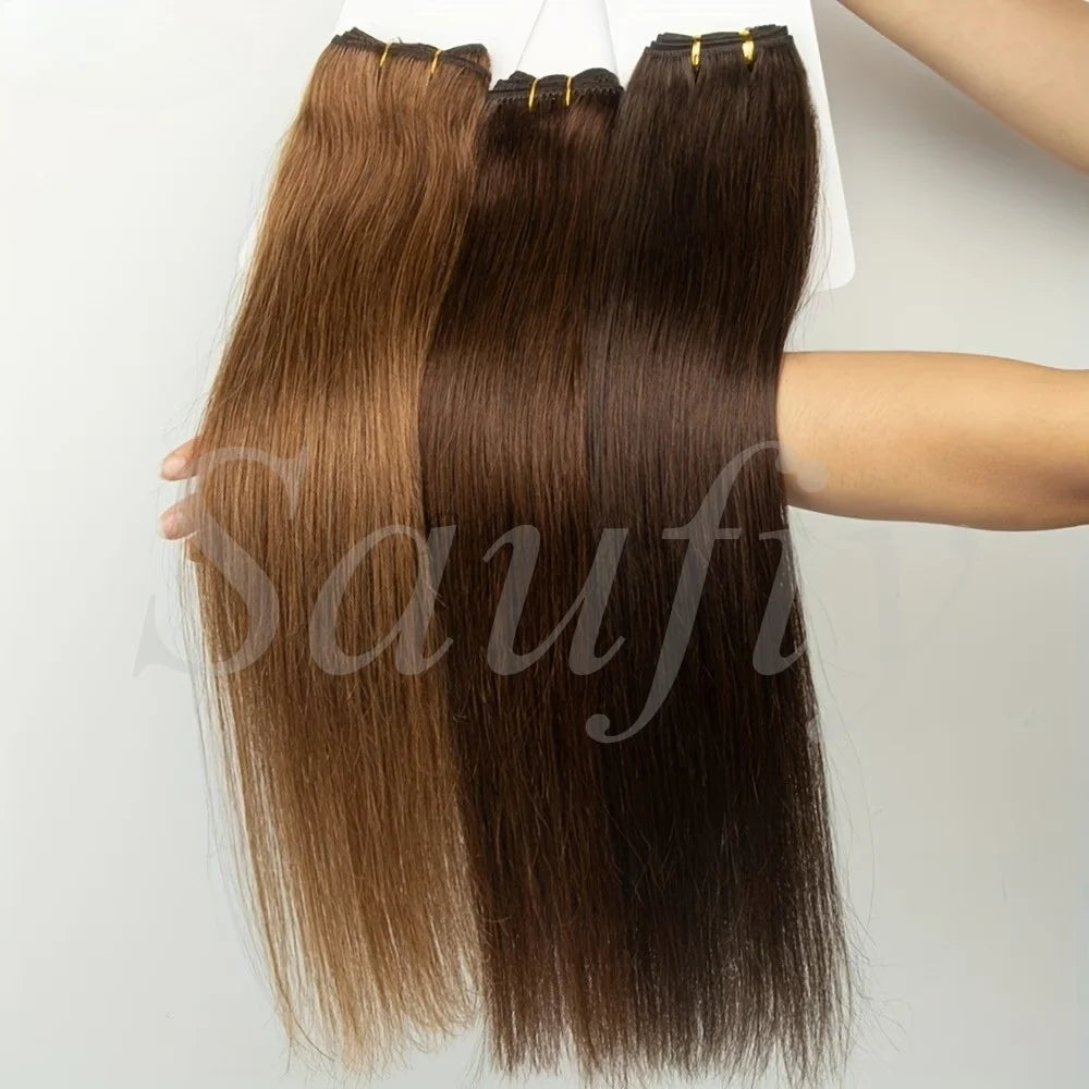 Highlights Brown Hair Weft Extensions Human Hair Weaves Bundles Sewing In Weft Extensions Natural Black Blonde Brown Double Drawn Human Hair Weft for Women 50g/Pack