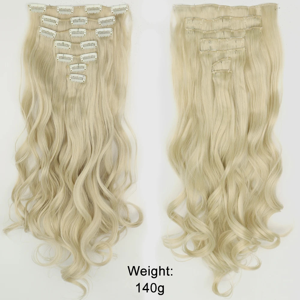 7Pcs/Set 16 Clips Hair Extension Black Long Straight Natural Hair Ombre Hairpiece Heat Resistant Fiber for Women Hairstyle