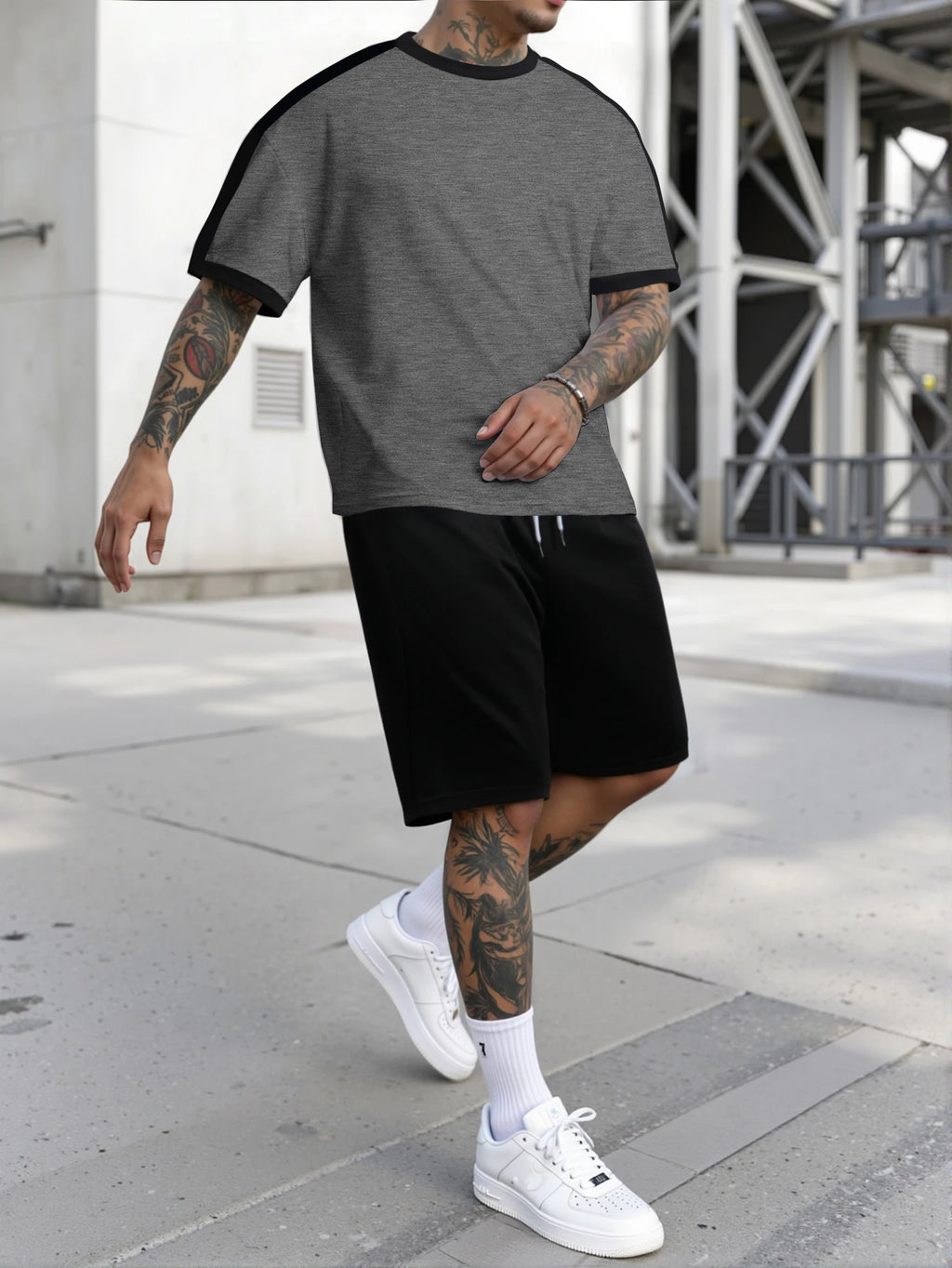 New Harajuku T-Shirt Men's Summer Loose Daily Couple Suit Outdoor Street Short Sleeve Shorts Two Piece Men Summer Suit