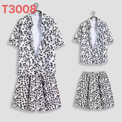 Comfortable flower grass leaf coconut tree 3D Print shirt +Shorts Two Piece Set Short Sleeve Flip collar shirts half pants