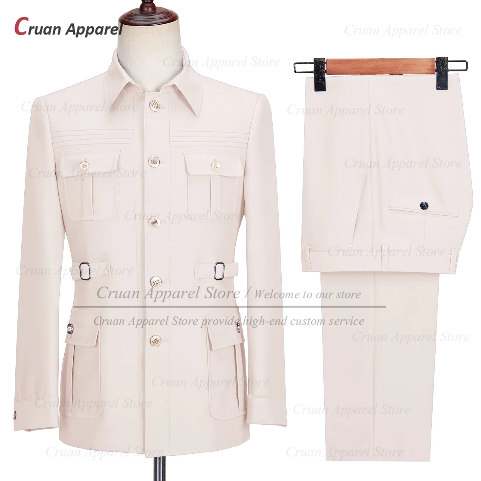 Fashion Men Suit Sets Costumes Formal Chinese Tunic Suit Blazer Pants 2 Pieces Tailor-made Wedding Business Prom Slim Fit Tuxedo