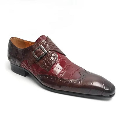 Men Print Formal Shoes Deluxe Wedding Shoes Sapato Social Office Business Leather Shoes Loafers Metal Buckle Loosely Adjusted
