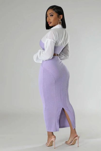 CM.YAYA Womens Two 2 Piece Sets Full Sleeve Shirt and Split Long Skirt Suit  Fall Streetwear Sexy Night Club Party Outfits