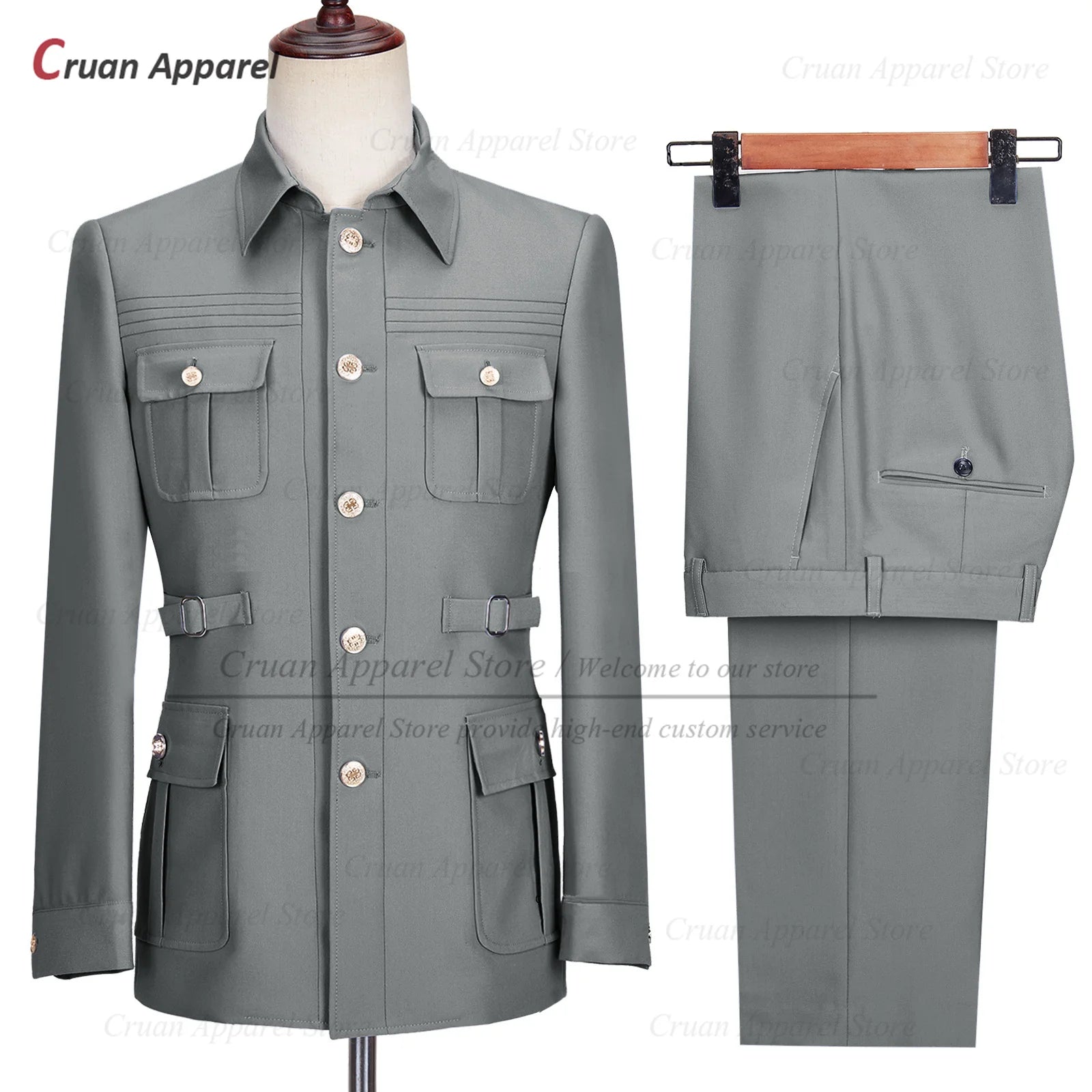 Fashion Men Suit Sets Costumes Formal Chinese Tunic Suit Blazer Pants 2 Pieces Tailor-made Wedding Business Prom Slim Fit Tuxedo