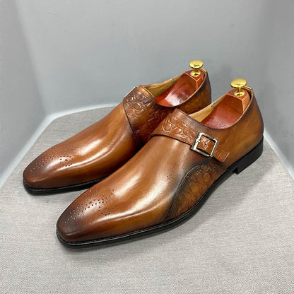 Luxury Men's Monk Strap Wedding Dress Shoes Alligator Print Genuine Calf Leather Handmade Business Office Formal Shoes for Men