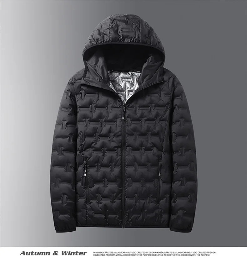 Winter White Down Jacket Men Graphene Self-heating Windproof Pleated Hooded Puffer Jackets Casual Warm Down Coats Male Clothing