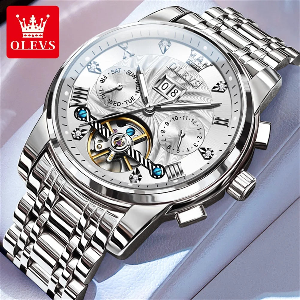 OLEVS Klassische Herrenuhren Tourbillon Multifunktions-Vollautomatik-Herrenuhr Hochwertige Armbanduhren für Herren