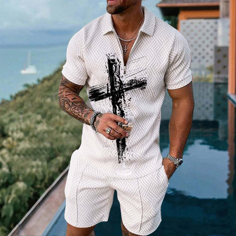 Luxury Polo Shirt 2 Piece Outfit Summer Men&#39;s 3D Print Man Fashion Hawaiian Beach Vacation Short Sleeve Tracksuit Set