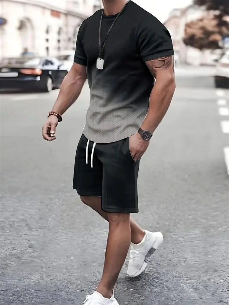 Mens T Shirt Shorts Set Fashion Mens Cross Printed Short Sleeve Two Pieces Oversized Outdoor Beach Sports Men's Plus Size Suit