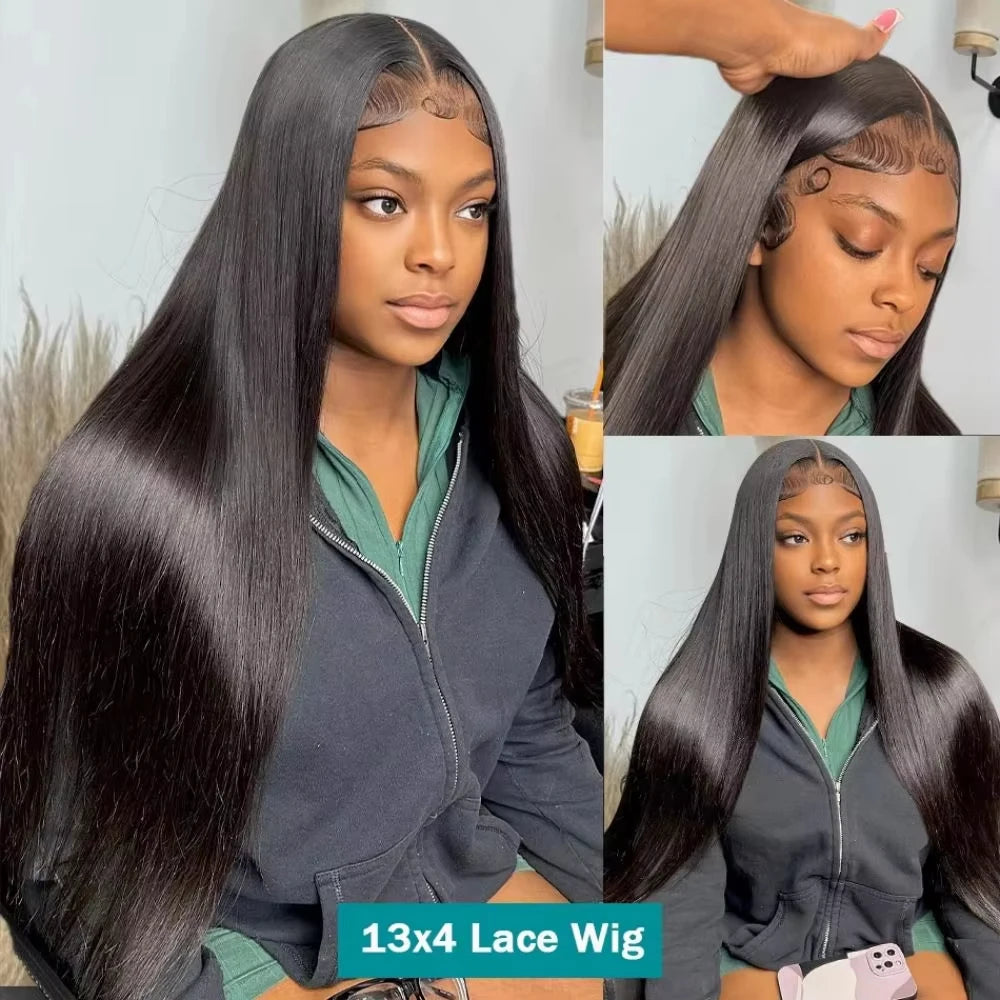 13x6 HD Transparent Bone Straight Lace Frontal Wigs 5x5 Glueless Wear and Go Human Hair Wig 220 Density for Women 30 40 Inch